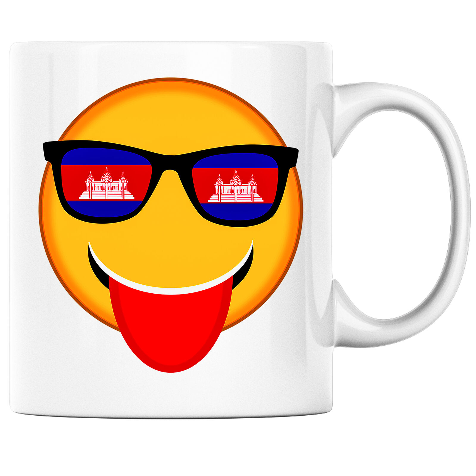 Smiling Sunglasses Emoji With Cambodia Flag Pride Heritage Coffee Mug