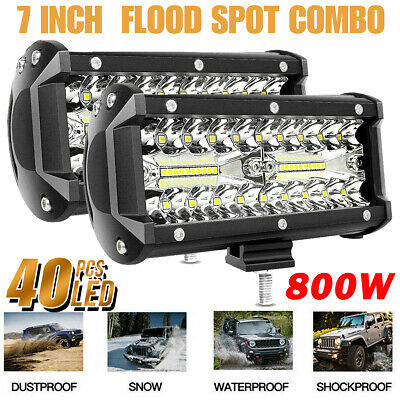 2x 7inch 800w Led Work Light Bar Flood Spot Combo Fog Lamp Offroad Driving Truck
