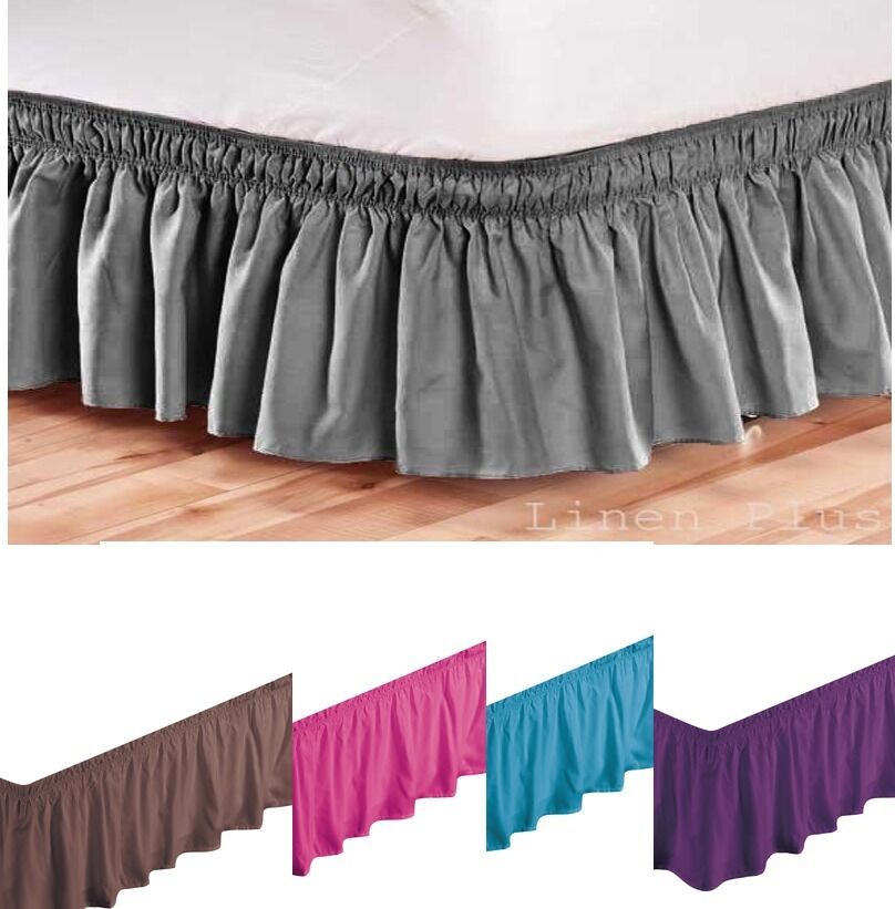 Elastic Bed Skirt Dust Ruffle Easy Fit Black Queen King Full Twin Other Colors +