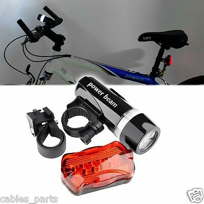 Waterproof 5 Led Lamp Bike Bicycle Front Head Light + Rear Safety Flashlight New