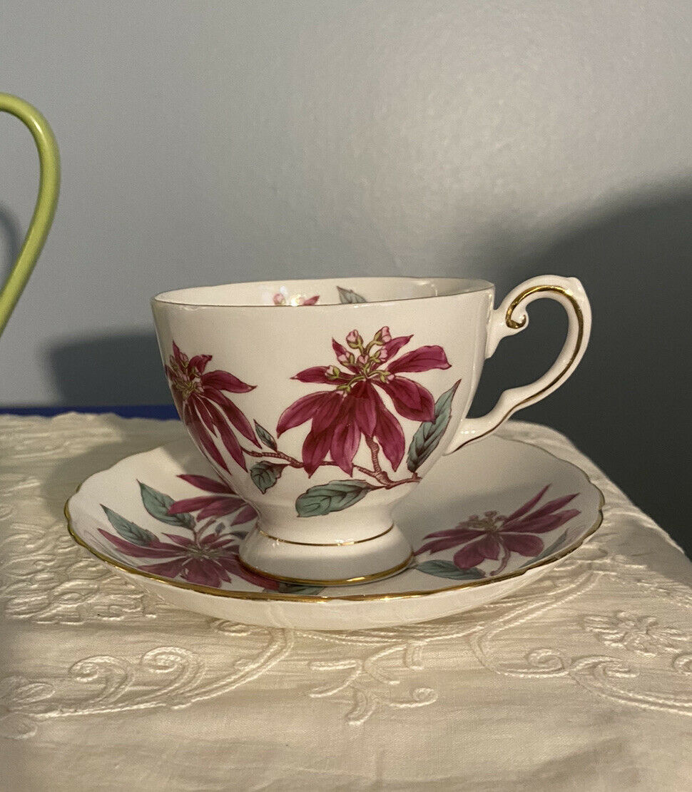 Tuscan Bone China Cup And Saucer Poinsettia Christmas