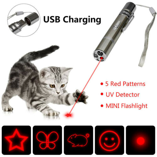 Pet Cat Kitten Toy Laser Pointer Usb Charging Led Light Pen Torch Multi-pattern