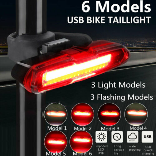 6 Modes Led Bicycle Cycling Tail Light Usb Rechargeable Bike Rear Warning Light
