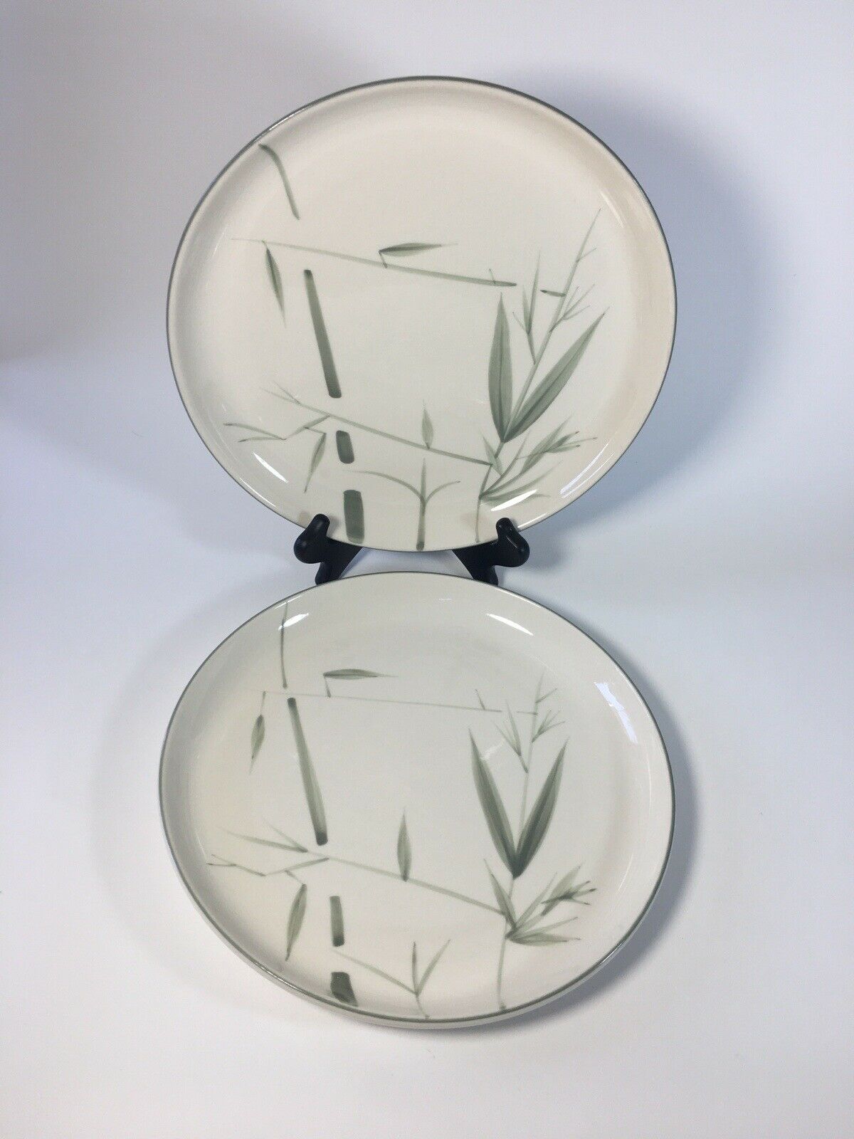 Vtg Two Winfield China Green Bamboo California Pottery Usa 10.25" Dinner Plates