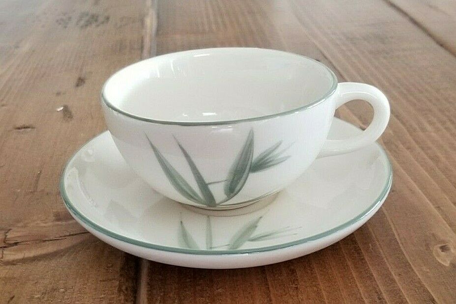 Winfield Coffee Tea Cup And Saucer Green Bamboo Pattern California Pottery